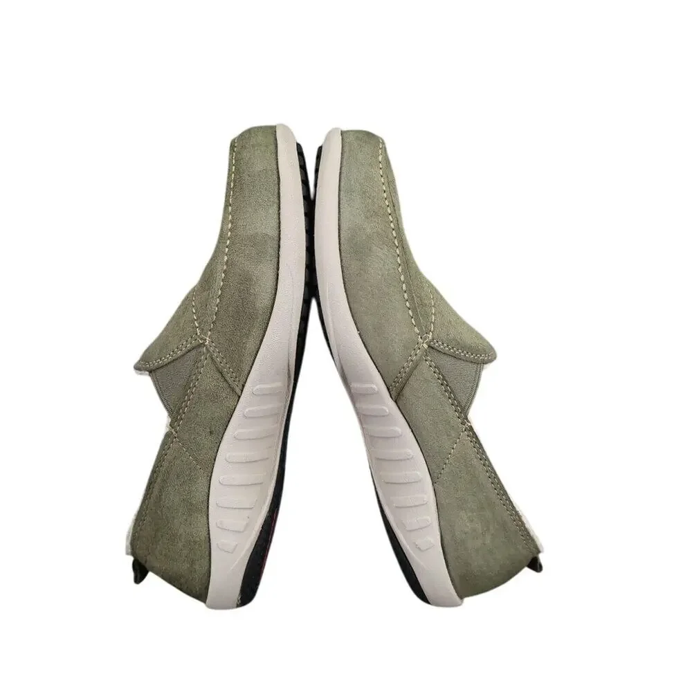 Spenco Shoes Womens 7 Slip On Loafer Flats Leather Green Comfort Casual Faux Fur